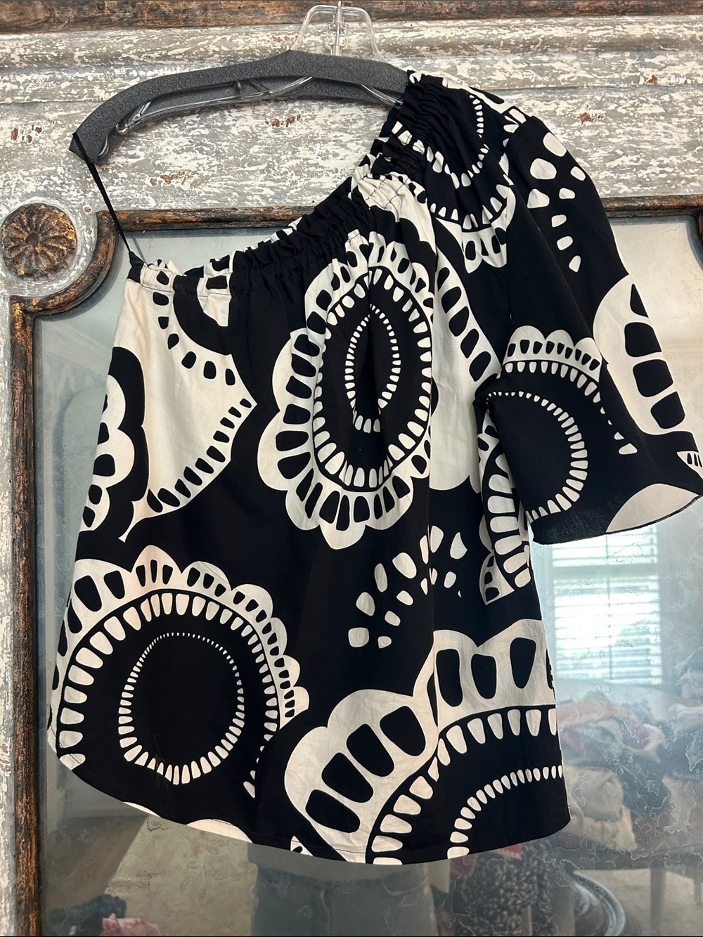 Black & White Floral Off-Shoulder Top